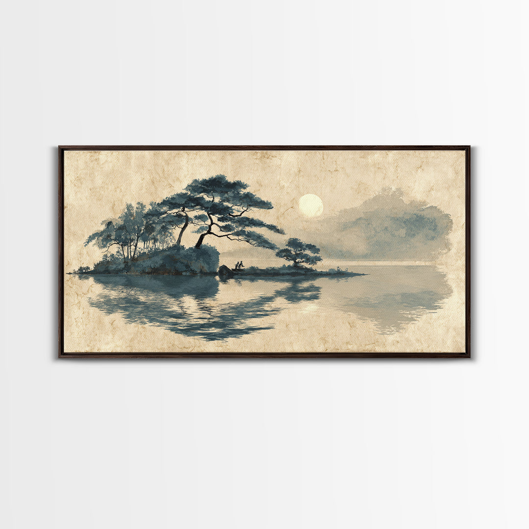 Moon Reflected in Quiet Pond Canvas Print, Zen Art, Canvas Wall Art, Living Room Decor, Fine Art, Zen, Minimalist Wall Art, ZEN-2x1-54