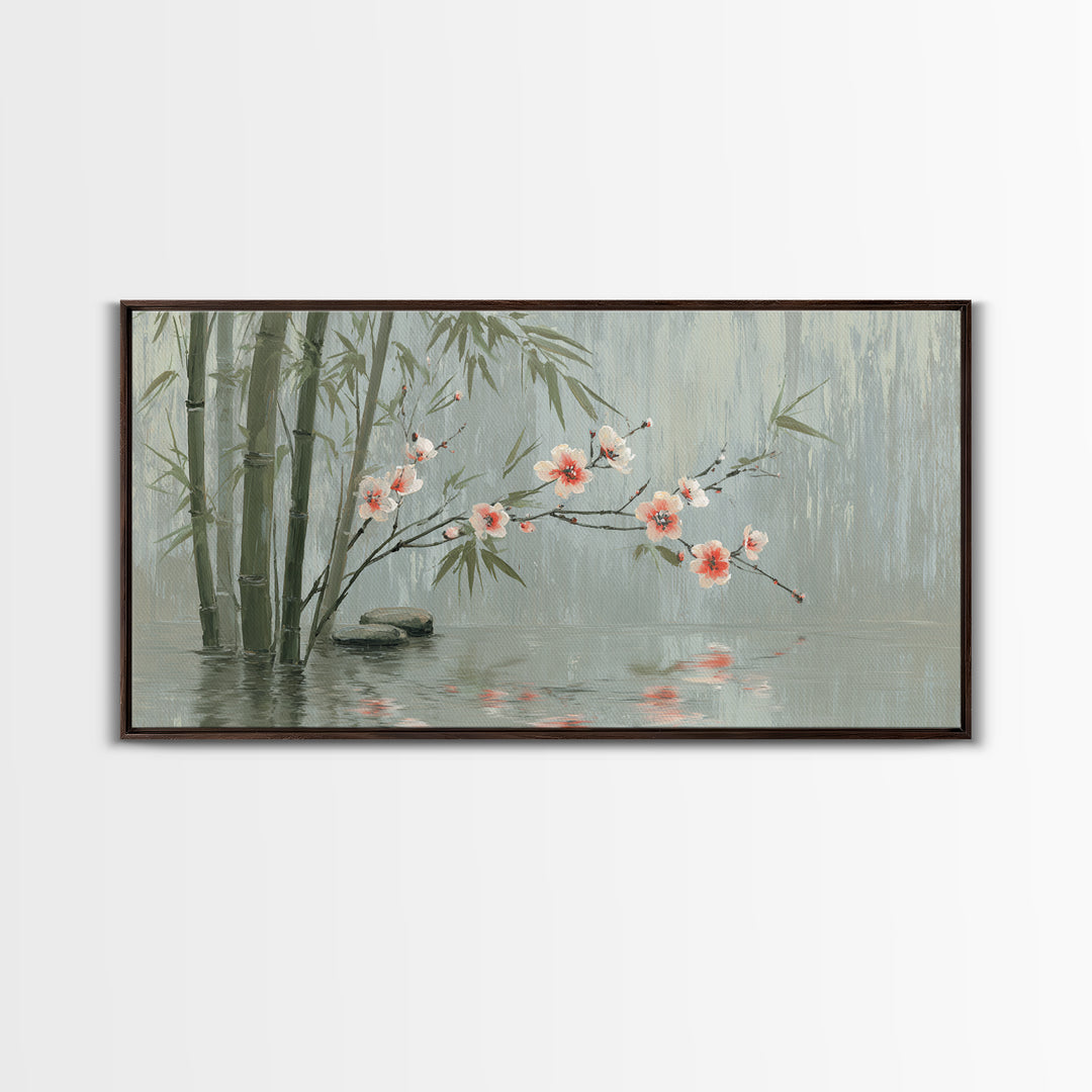 Soft Pine Silhouette Framed Canvas Print, Zen Art, Metal Wall Art, Living Room Decor, Fine Art, Zen, Japandi Wall Art, ZEN-2x1-83