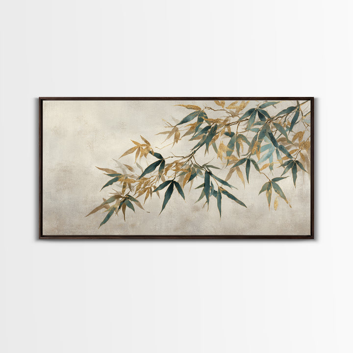 Minimal Bamboo Leaves Framed Canvas Print, Zen Art, Extra Large Wall Art, Living Room Decor, Fine Art, Zen, Boho Decor, ZEN-2x1-85