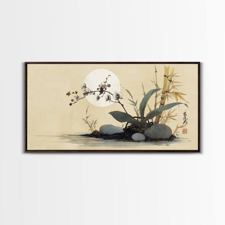 Single Orchid Stem Framed Canvas Print, Zen Art, Garden Art, Living Room Decor, Fine Art, Zen, Artist, Neutral Wall Art, ZEN-2x1-91