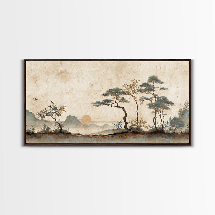 Raked Sand Garden Pattern from Above Canvas Print, Zen Art, Boho Wall Art, Living Room Decor, Watercolor Art, Zen, Flower Print, ZEN-2x1-98