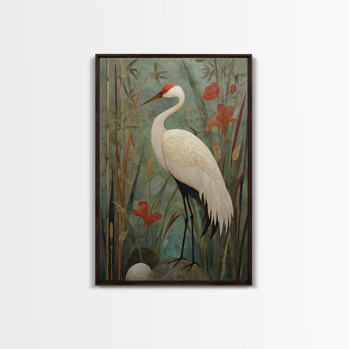 White Crane Standing Canvas Print, Zen Art, Abstract Art, Living Room Decor, Zen, Wabi Sabi Wall Art, Extra Large Wall Art, ZEN-2x3-15