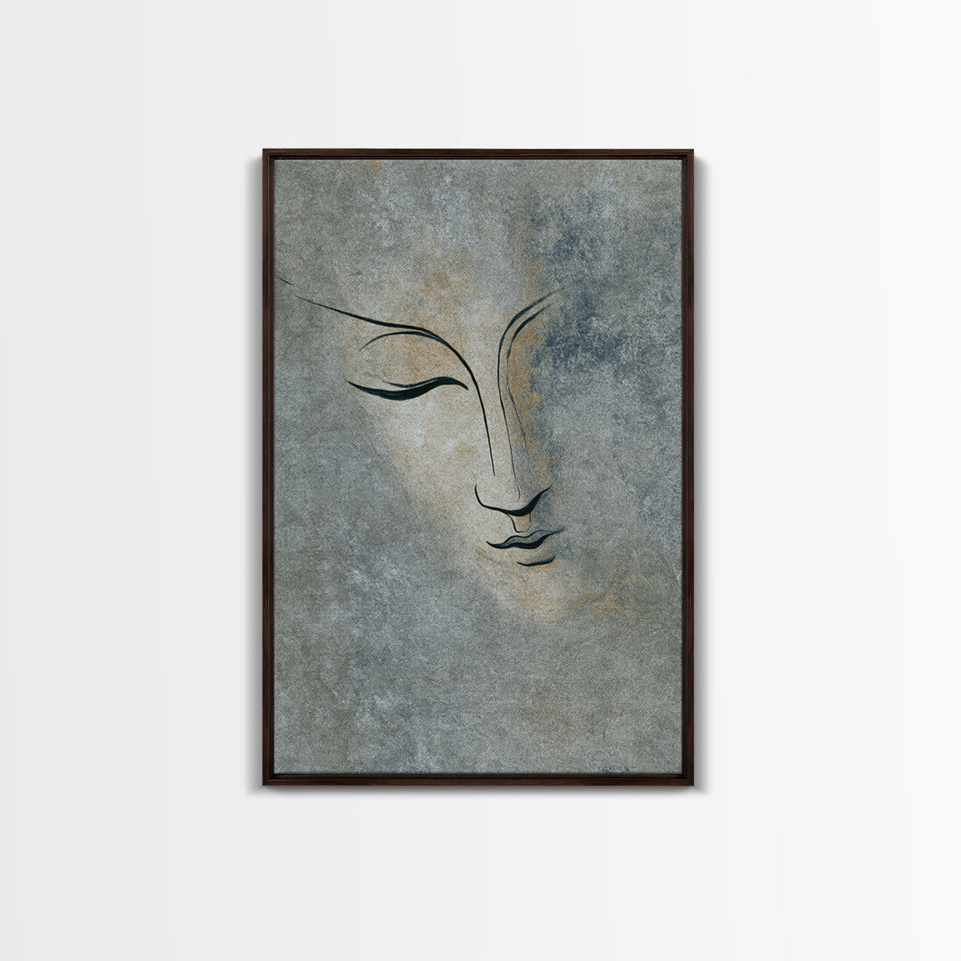 Calm Face with Closed Eyes and Simple Canvas Print, Zen Art, Abstract Art, Living Room Decor, Fine Art, Zen, Wabi Sabi Wall Art, ZEN-2x3-54