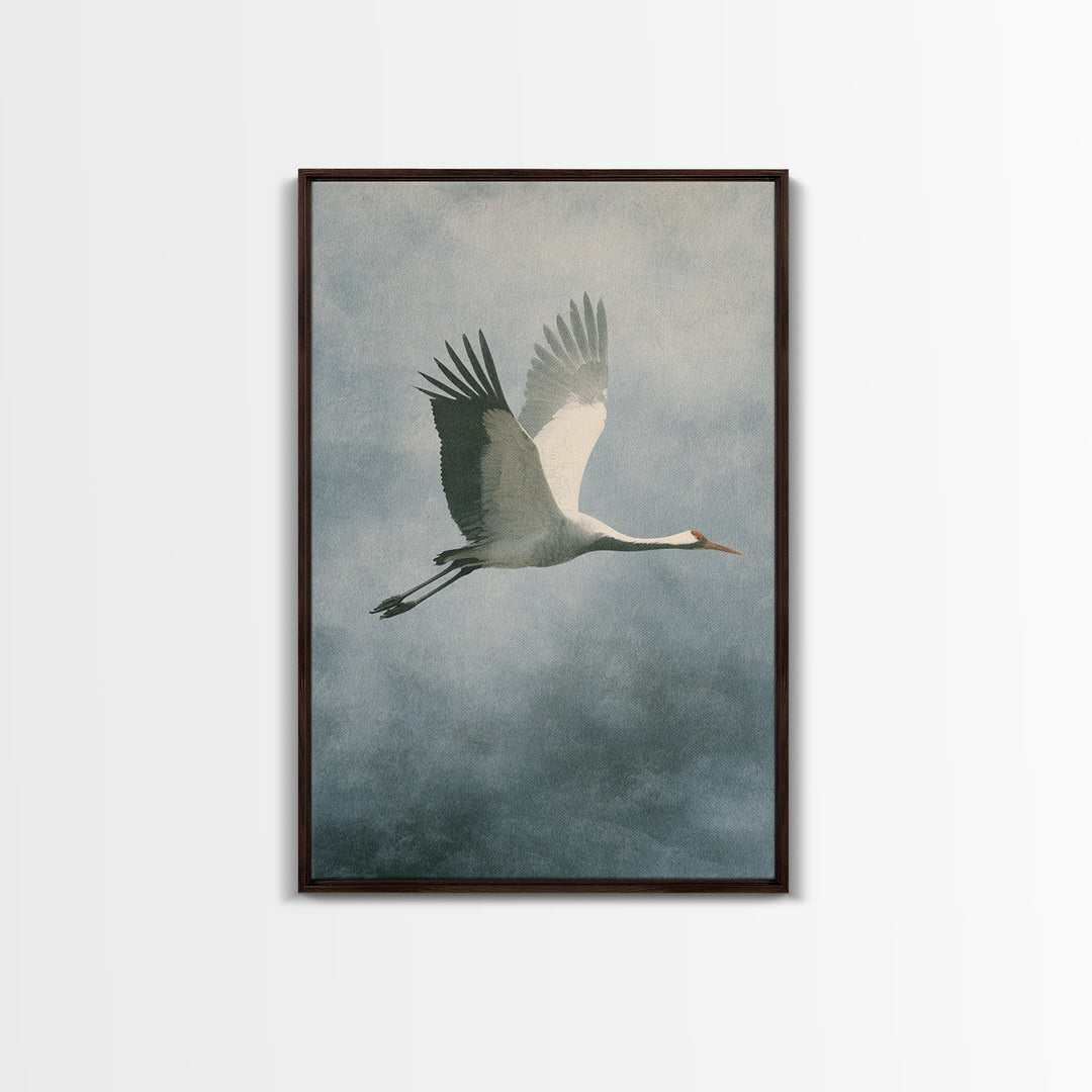 Crane Flying Across Pale Sun Framed Canvas Print, Zen Art, Metal Wall Art, Living Room Decor, Abstract Art, Zen, ZEN-2x3-56