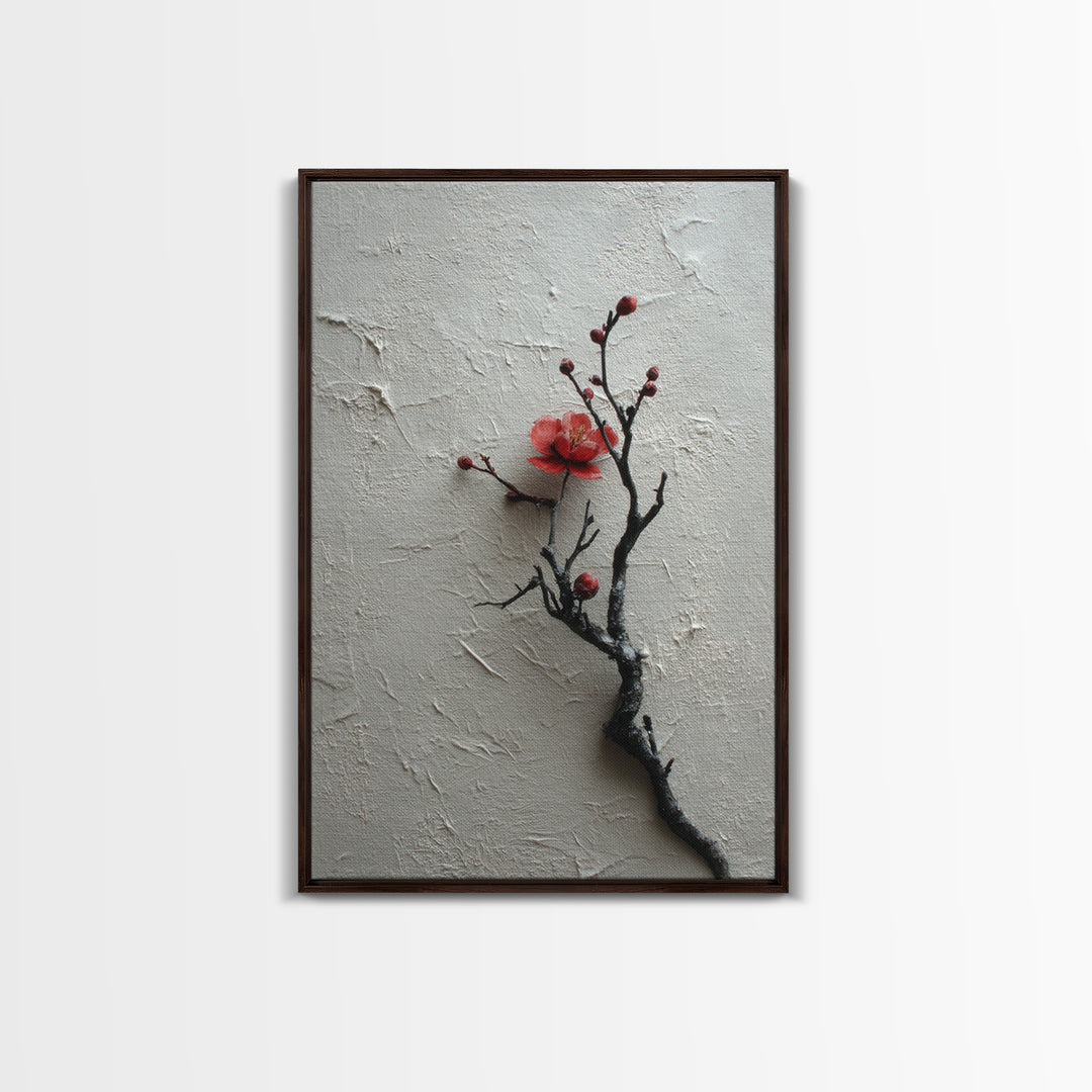Black Branch with One Red Blossom Canvas Print, Zen Art, Japanese Decor, Living Room Decor, Oil Painting, Zen, Luxury Decor, ZEN-2x3-65