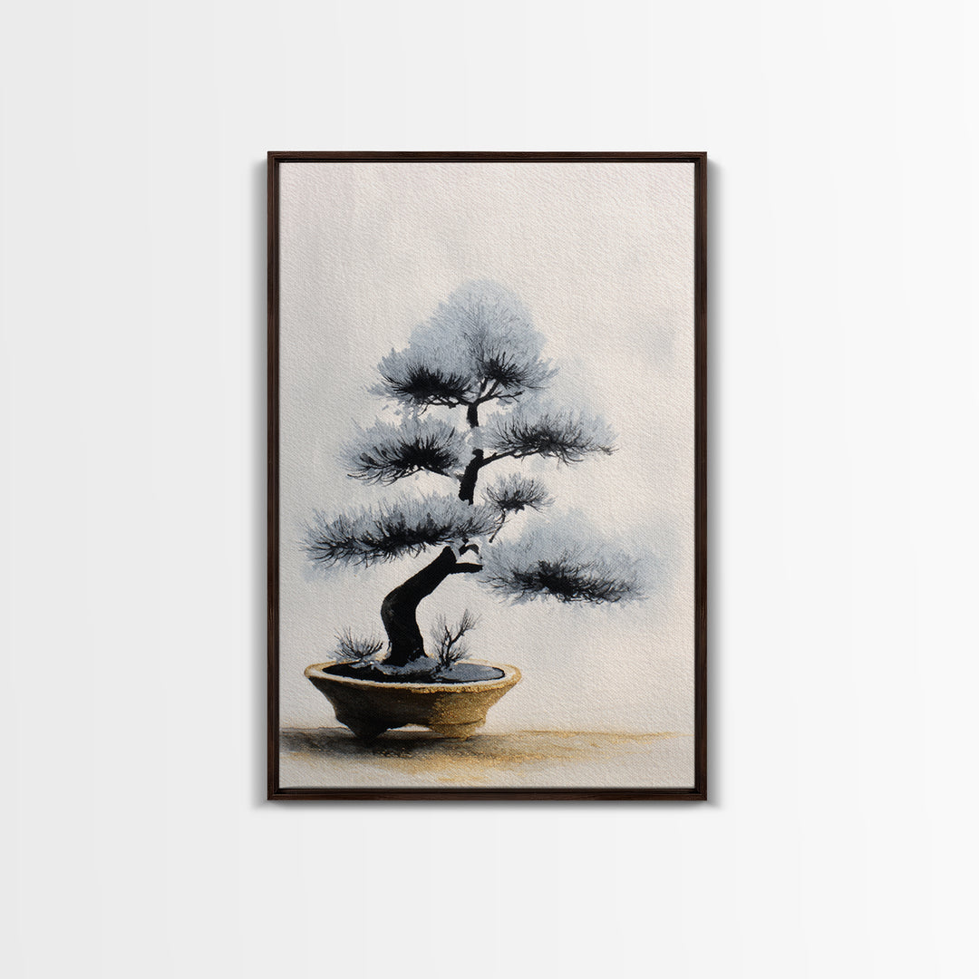 Bonsai Tree in Simple Ceramic Pot Framed Canvas Print, Zen Art, Large Wall Art, Living Room Decor, Abstract Art, Zen, ZEN-2x3-92