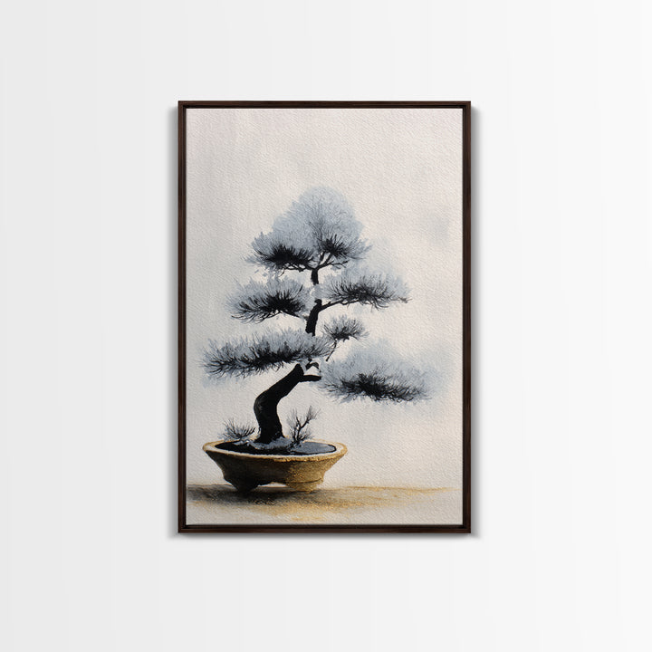 Bonsai Tree in Simple Ceramic Pot Framed Canvas Print, Zen Art, Large Wall Art, Living Room Decor, Abstract Art, Zen, ZEN-2x3-92