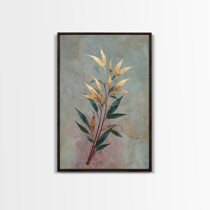 Minimal Bamboo Leaves Framed Canvas Print, Zen Art, Artist, Living Room Decor, Fine Art, Zen, Textured Painting, ZEN-2x3-97