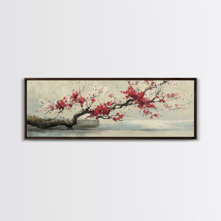 Falling Cherry Blossoms on Cream Ground Canvas Print, Zen Art, Neutral Decor, Living Room Decor, Fine Art, Zen, Wall Decor, ZEN-3x1-36