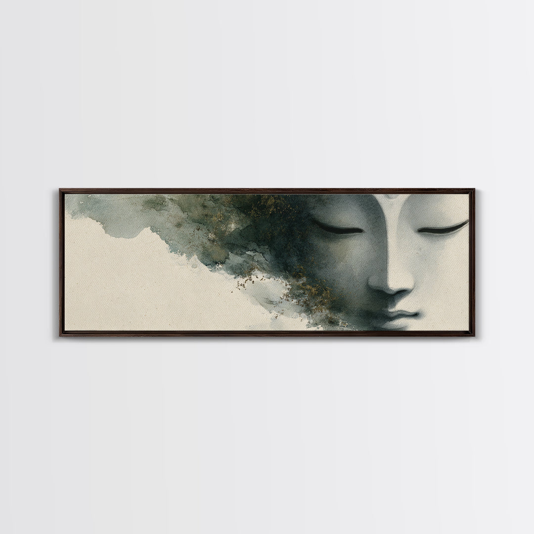Calm Face with Closed Eyes and Simple Canvas Print, Zen Art, Japanese Art, Living Room Decor, Fine Art, Zen, Contemporary Art, ZEN-3x1-38