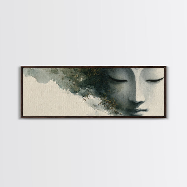 Calm Face with Closed Eyes and Simple Canvas Print, Zen Art, Japanese Art, Living Room Decor, Fine Art, Zen, Contemporary Art, ZEN-3x1-38