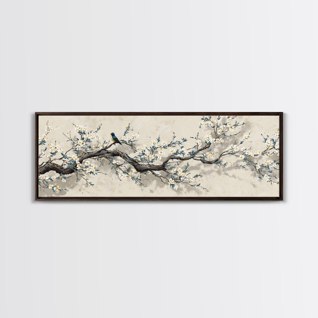 Falling Cherry Blossoms on Cream Ground Framed Canvas Print, Zen Art, Luxury Decor, Living Room Decor, Fine Art, Zen, ZEN-3x1-60
