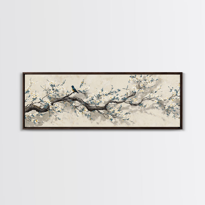 Falling Cherry Blossoms on Cream Ground Framed Canvas Print, Zen Art, Luxury Decor, Living Room Decor, Fine Art, Zen, ZEN-3x1-60