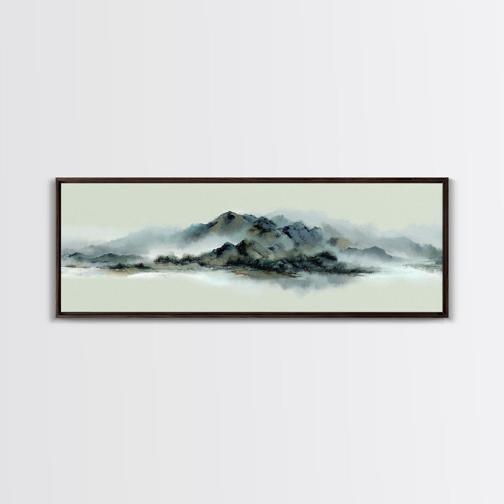 Minimal Mountain in Fog with Empty Space Framed Canvas Print, Zen Art, Luxury Decor, Living Room Decor, Fine Art, Zen, ZEN-3x1-69