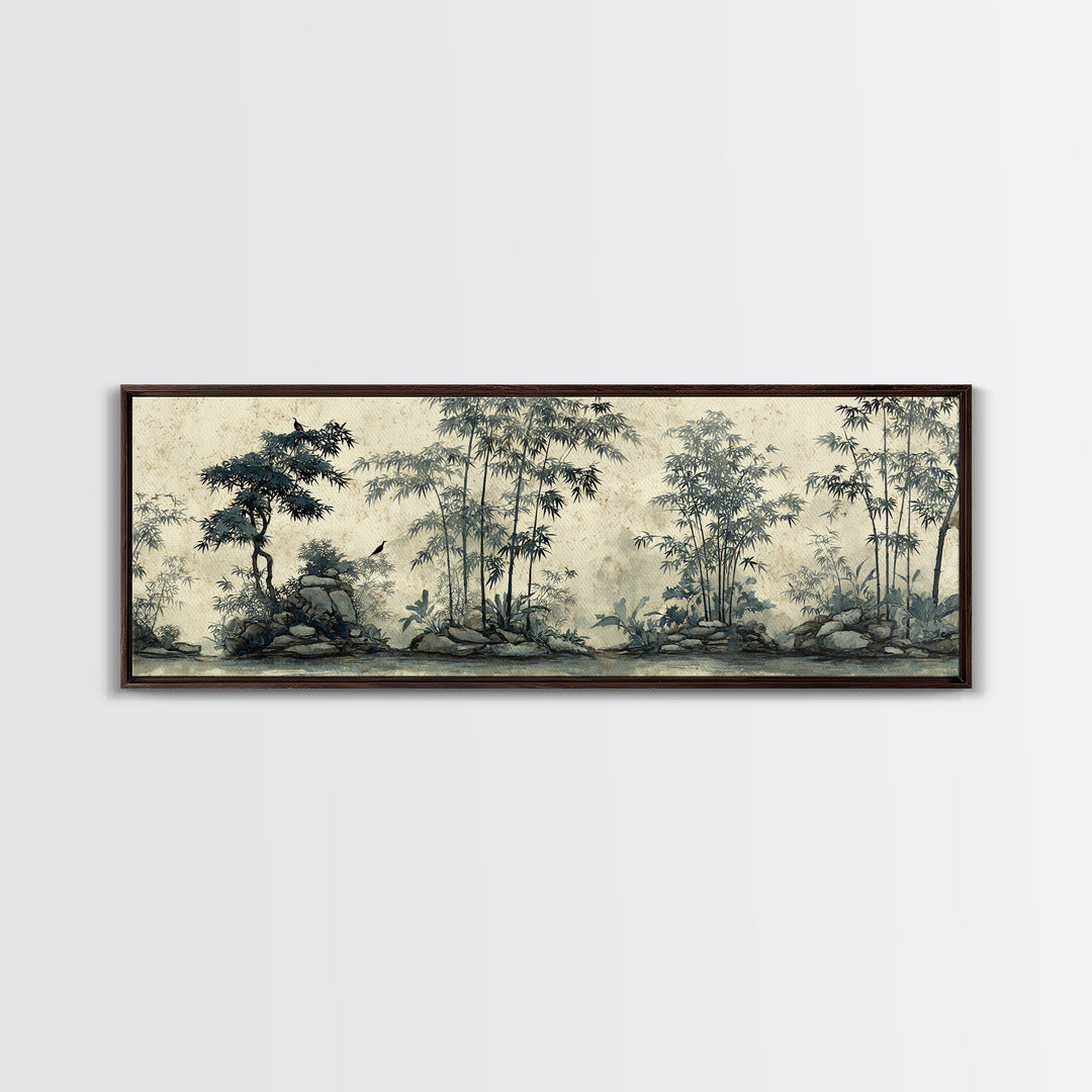Soft Pine Silhouette Framed Canvas Print, Zen Art, Abstract Painting, Living Room Decor, Oil Painting, Zen, Gallery Decor, ZEN-3x1-79
