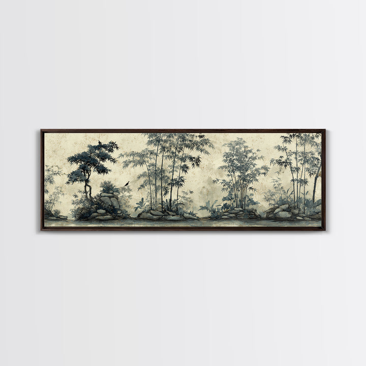 Soft Pine Silhouette Framed Canvas Print, Zen Art, Abstract Painting, Living Room Decor, Oil Painting, Zen, Gallery Decor, ZEN-3x1-79