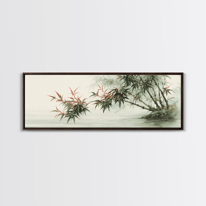 Bamboo Stalks in Sparse Ink Wash Framed Canvas Print, Zen Art, Contemporary Art, Living Room Decor, Fine Art, Zen, Wall Art, ZEN-3x1-90