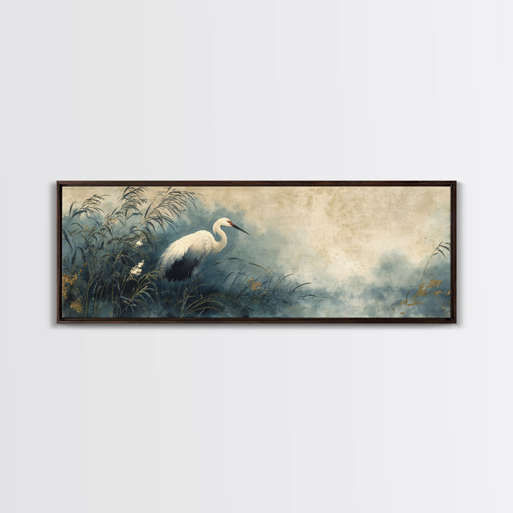 White Crane Standing Canvas Print, Zen Art, Japanese Art, Living Room Decor, Oil Painting, Zen, Contemporary Art, Gallery Decor, ZEN-3x1-95