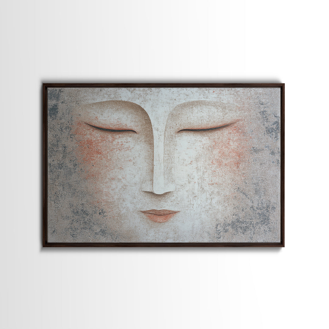 Calm Face with Closed Eyes and Simple Framed Canvas Print, Zen Art, Japanese Wall Art, Living Room Decor, Oil Painting, Zen, ZEN-3x2-2