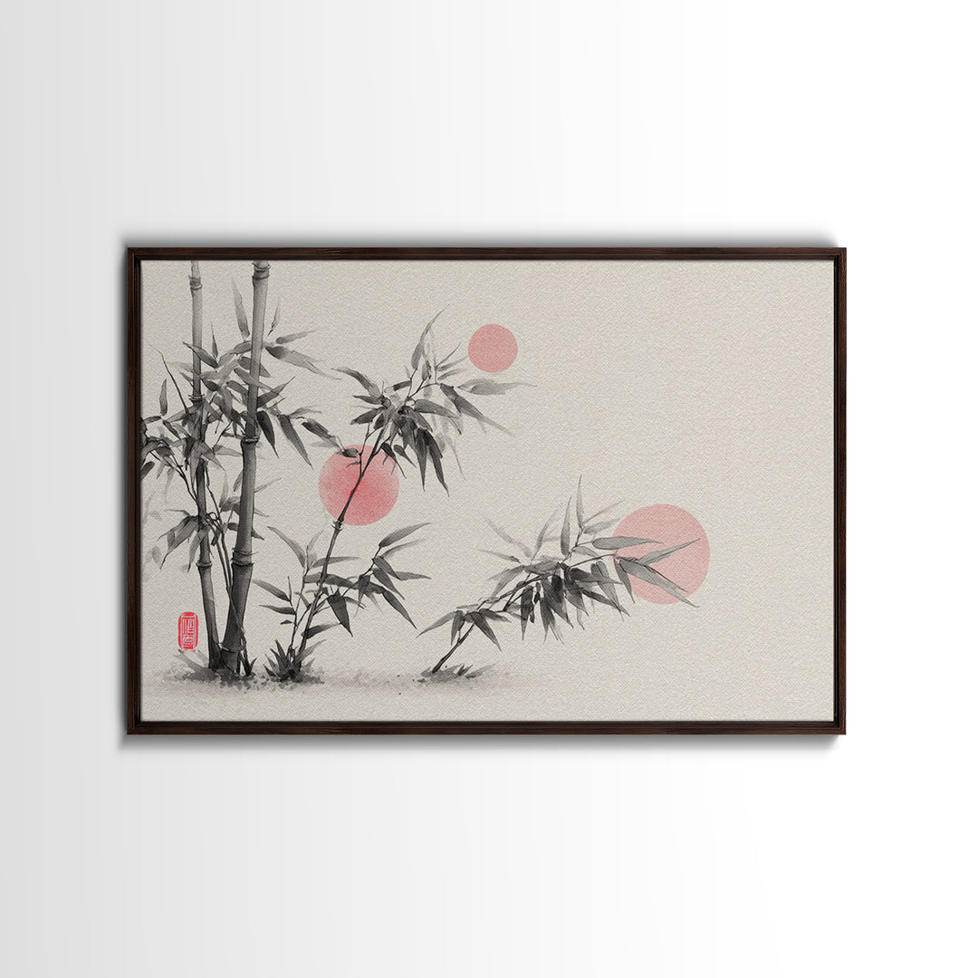 Bamboo Stalks in Sparse Ink Wash Framed Canvas Print, Zen Art, Wabi Sabi Wall Art, Living Room Decor, Zen, Statement Artwork, ZEN-3x2-6