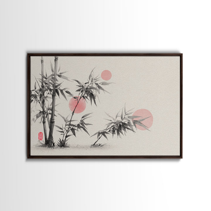 Bamboo Stalks in Sparse Ink Wash Framed Canvas Print, Zen Art, Wabi Sabi Wall Art, Living Room Decor, Zen, Statement Artwork, ZEN-3x2-6