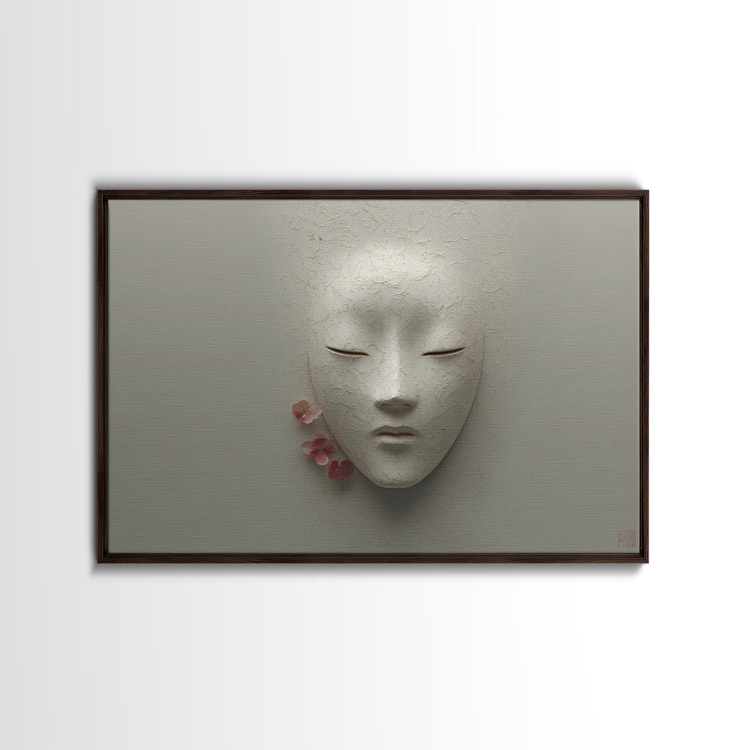 Calm Face with Closed Eyes and Simple Framed Canvas Print, Zen Art, Artist, Living Room Decor, Fine Art, Zen, Textured Painting, ZEN-3x2-74