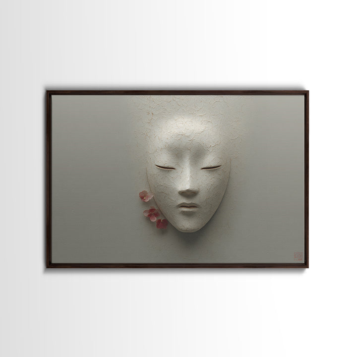 Calm Face with Closed Eyes and Simple Framed Canvas Print, Zen Art, Artist, Living Room Decor, Fine Art, Zen, Textured Painting, ZEN-3x2-74