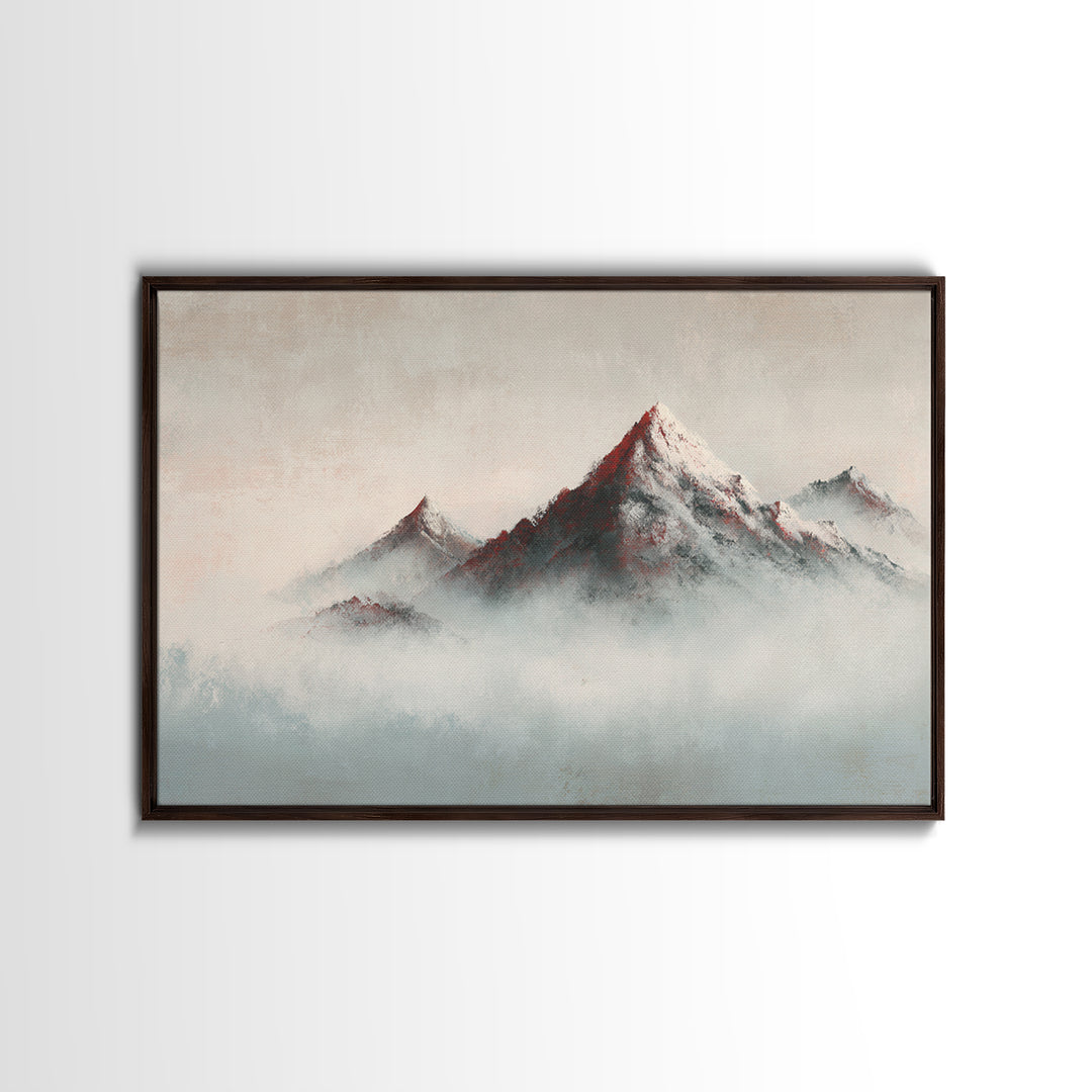 Minimal Mountain in Fog with Empty Space Framed Canvas Print, Zen Art, Contemporary Art, Living Room Decor, Oil Painting, Zen, ZEN-3x2-9