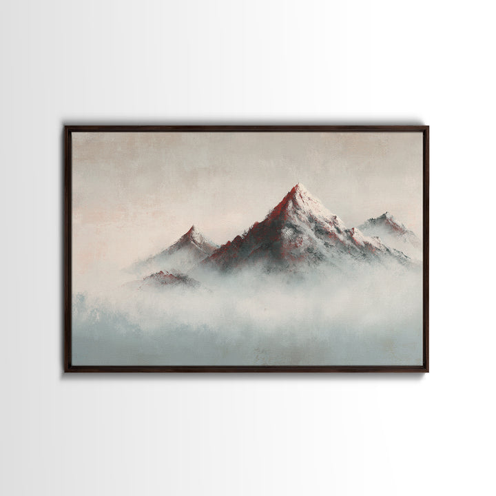 Minimal Mountain in Fog with Empty Space Framed Canvas Print, Zen Art, Contemporary Art, Living Room Decor, Oil Painting, Zen, ZEN-3x2-9