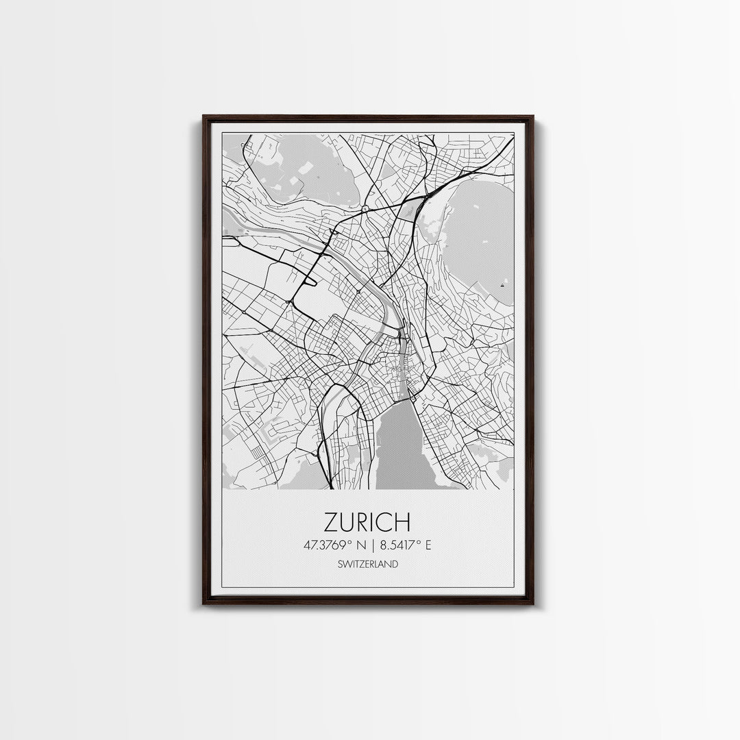 Zurich Street Map, Switzerland Map, Europe City Map Print, Minimalist Art, Wall Art, Canvas Print, Travel Art, Wall Hanging, Honeymoon Gift