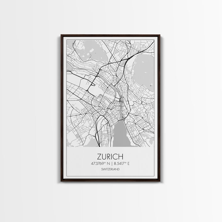 Zurich Street Map, Switzerland Map, Europe City Map Print, Minimalist Art, Wall Art, Canvas Print, Travel Art, Wall Hanging, Honeymoon Gift