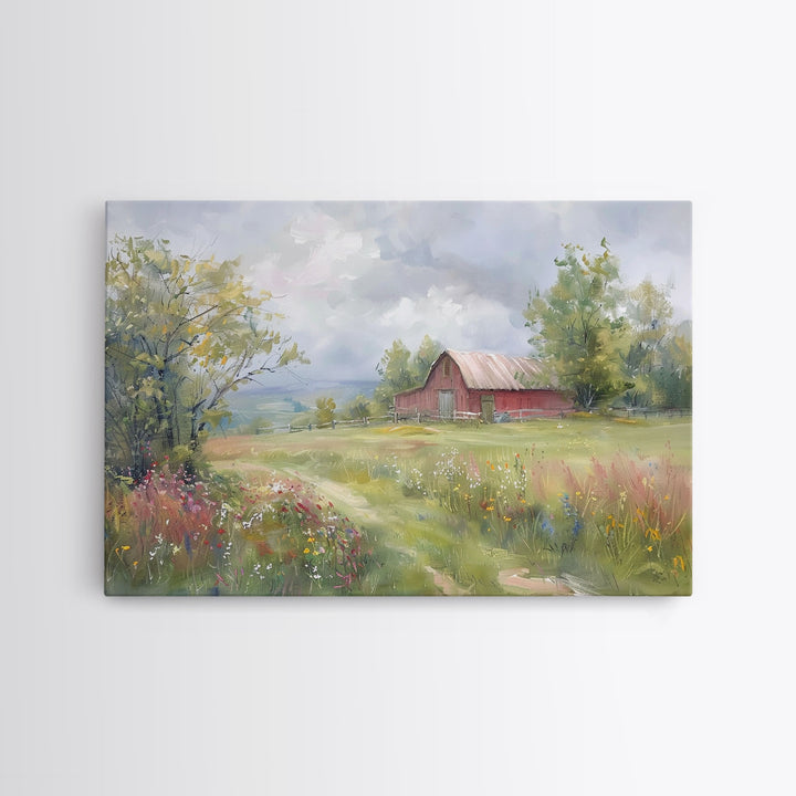 Farmhouse Watercolor Painting Framed Canvas Print, Metal Art Print, Farmhouse Decor, Country Decor, Kitsch Wall Art
