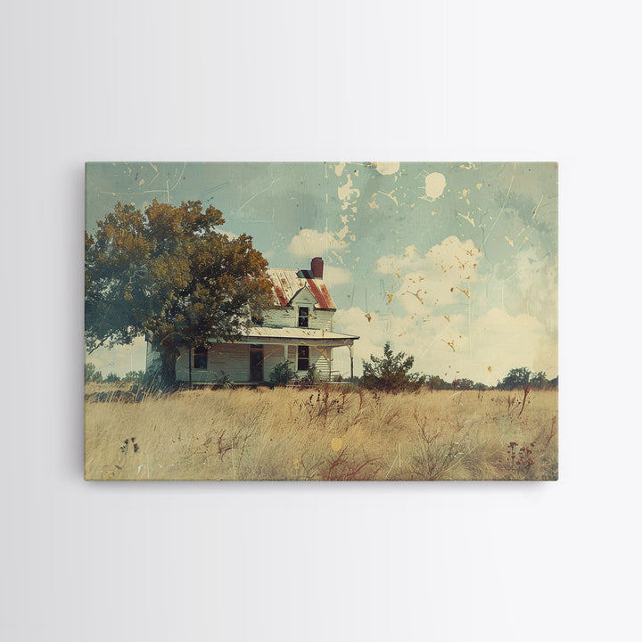 Old Farmhouse Watercolor Painting, Vintage Style Framed Canvas Print Or Metal Wall Art, Handmade Gift, Housewarming, Cottagecore Decor