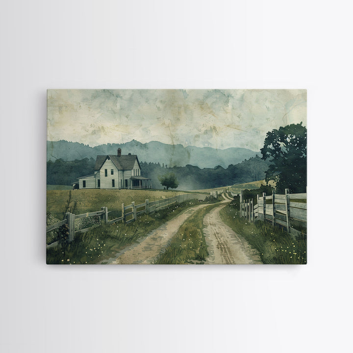 Old Country Road Wall Art Framed Canvas Print, Cottagecore Oil Painting, Kitsch Minimalist Wall Art, Farmhouse Wall Decor, Rustic Decor