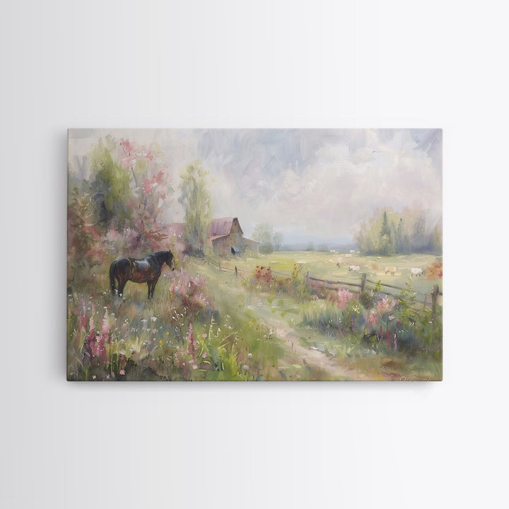 Rustic Farmhouse Decor, Horse Painting Framed Canvas Print, Lake House Decor, Cabin Decor, Interior Design, Farmhouse Home Decor