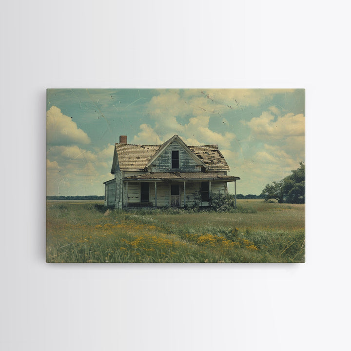 Retro Watercolor Painting Print Of A Vintage Farmhouse, Kitsch Art, Wall Art, Farmhouse Decor, Western Art For Living Room
