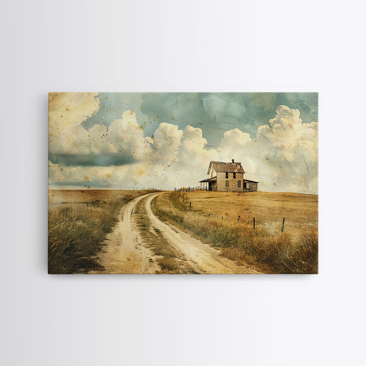 Blue Skies and Country Roads Framed Canvas Print, Country Decor, Cottagecore Wall Art, Wood Frame Art, Metal Art, Original Art