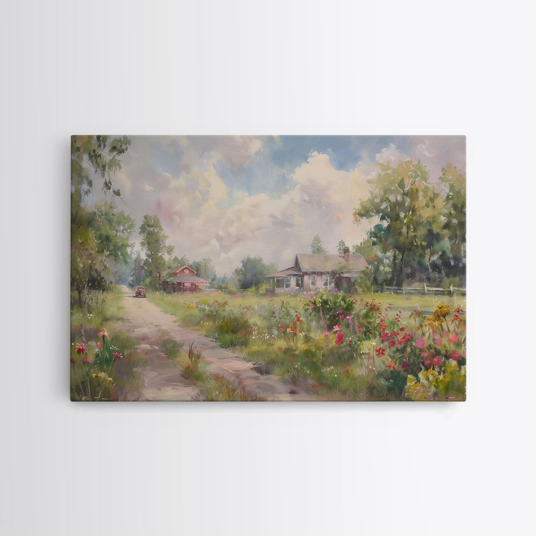 Kitsch Minimalist Watercolor Painting Print Of an Old Country Road, Wood Framed Print, Metal Wall Art, Room Decor, Aesthetic Room Decor