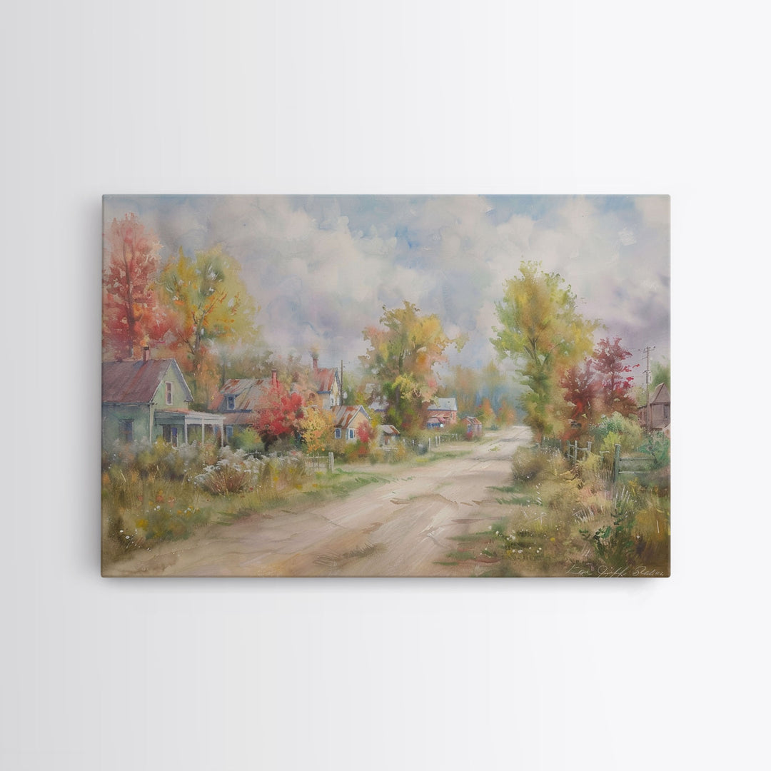 Kitsch Minimalist Watercolor Painting Print Of an Old Country Road, Wood Framed Print, Metal Wall Art, Room Decor, Aesthetic Room Decor