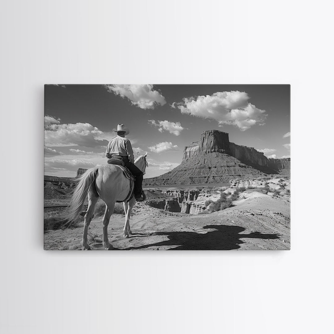 Lonesome Canyon Arizona Framed Canvas Print, Cowboy Print, Black and White Photography Wall Art, Country Farmhouse Decor, Metal Print