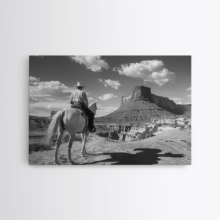 Lonesome Canyon Arizona Framed Canvas Print, Cowboy Print, Black and White Photography Wall Art, Country Farmhouse Decor, Metal Print