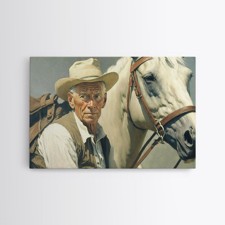 Vintage Cowboys Painting Print Horse Wall Art Canvas Hunting Southwest Sketch Drawing Poster Framed Antique Country Rustic Farmhouse Decor
