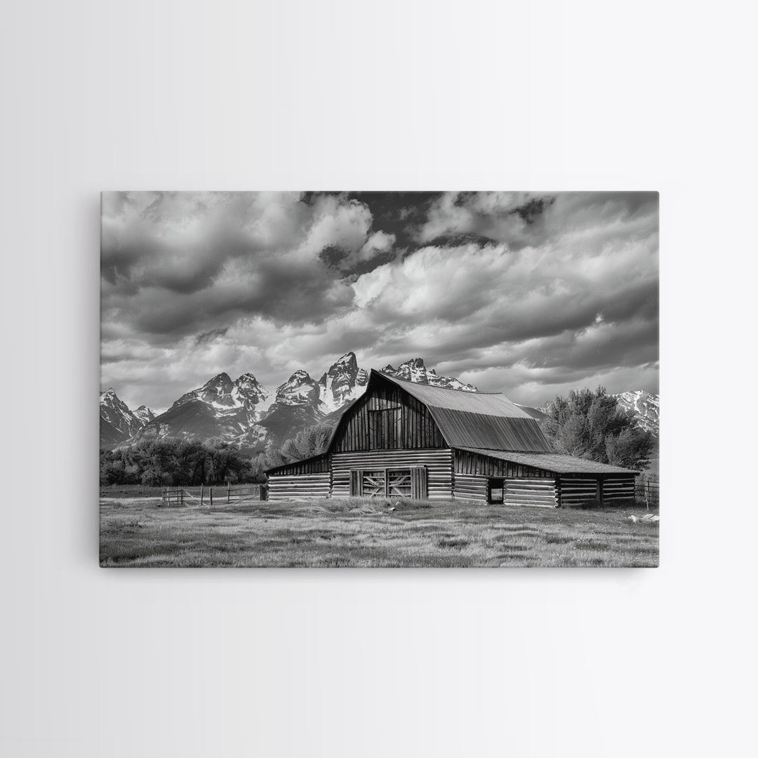 Old Barn Wall Art, Framed Canvas Print or Metal Art, Rustic Homestead Framed Canvas Art, Vintage Old Barn Black and White Wall Art