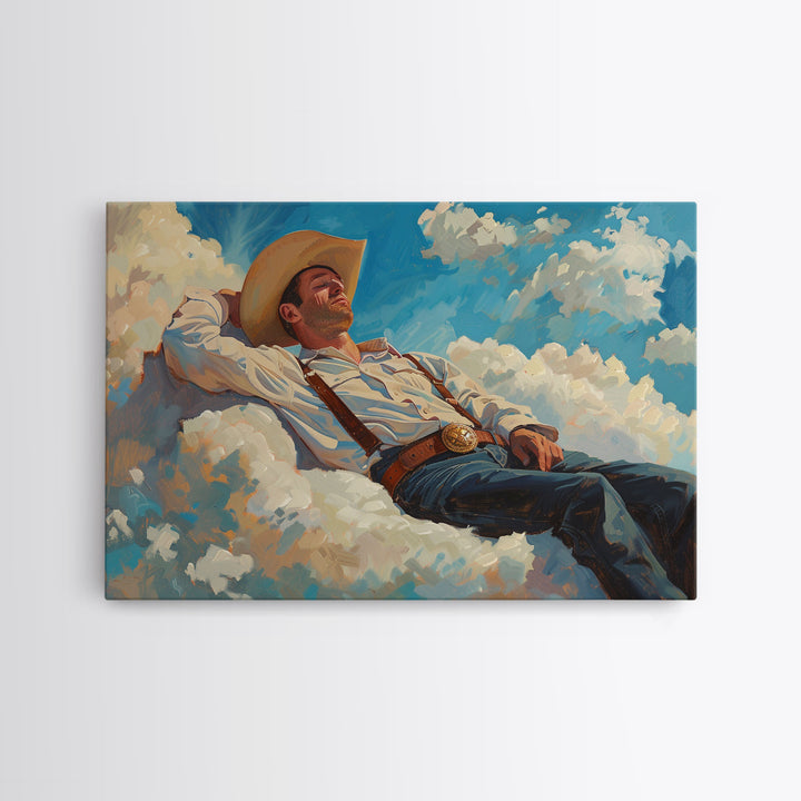 Cowboy In The Clouds | Framed Canvas Print or Metal Art | Wild West Decor | Cottagecore | Southwestern Art Home Decor, Farmhouse Western Art
