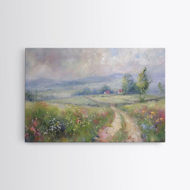Farmhouse Landscape Painting Canvas Print, Wood Frame Art, Wall Art, Large Print, Home Decor, Landscape Painting, Colorful Boho Decor