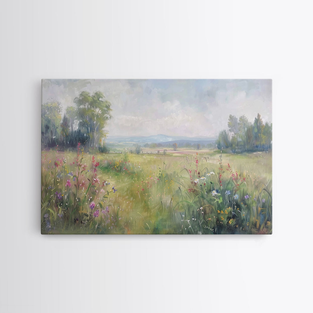 Cottagecore Wildflowers Farmhouse Print, Framed Wall Art, Wood Frame Art, Metal Print, Wall Art, Landscape Painting, Country Decor
