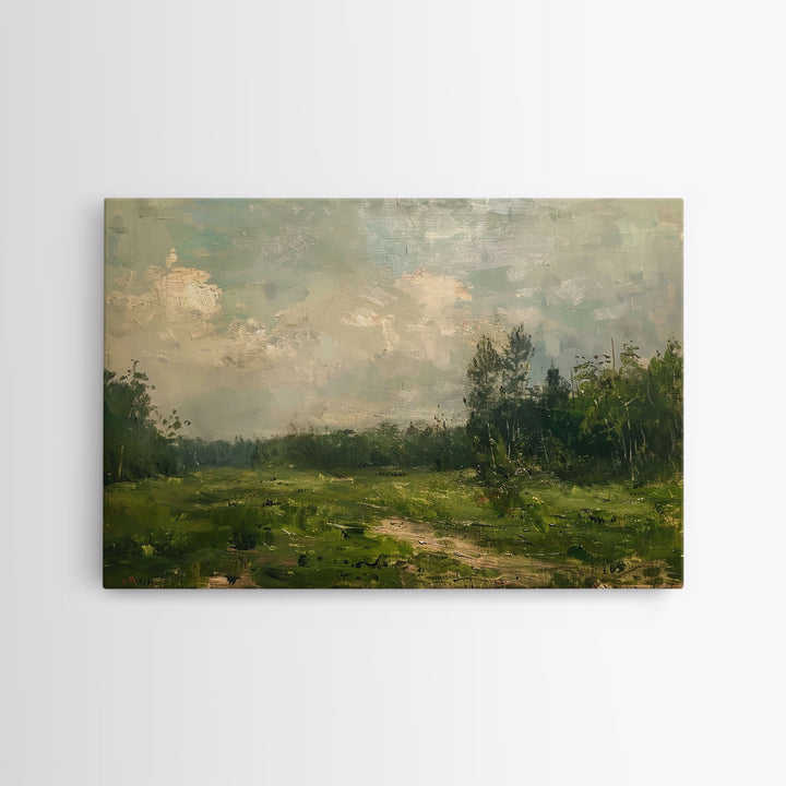 NuevArt Vintage Rustic Countryside Painting Framed Canvas Print | Moody Decor | Cottagecore Wall Art | Cottage Core | Farmhouse Decor
