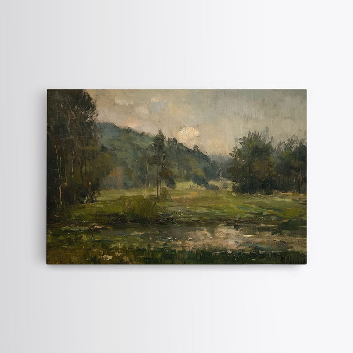 Slightly Scorched Vintage Farmhouse / Countryside Landscape Art Print | Moody Painting | Wall Art | Large Print | Minimalist Decor