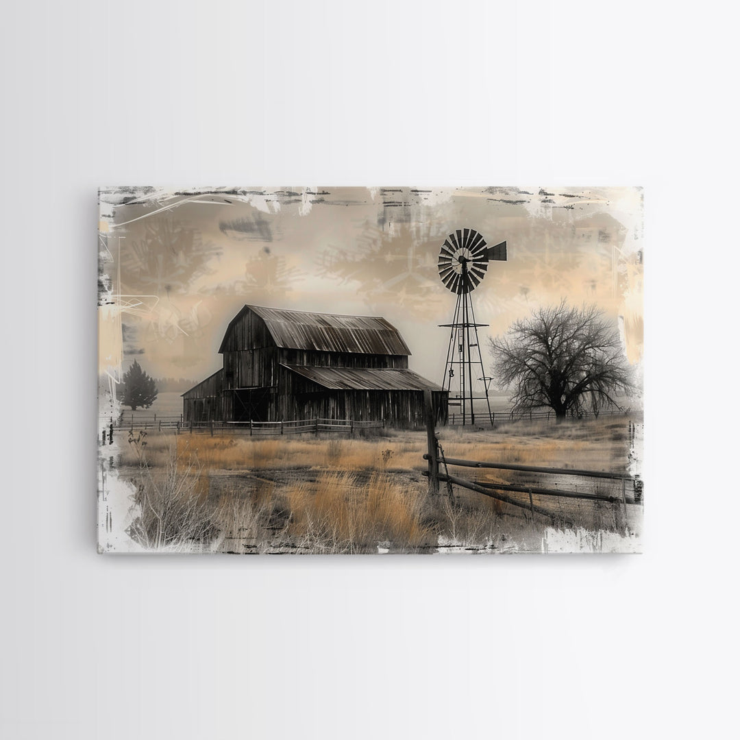 Farmhouse Barn Wall Art Canvas Print Painting Metal Art Vintage Decor Country Art Wood Frame Art Rustic Primitive Art Old Barn Painting