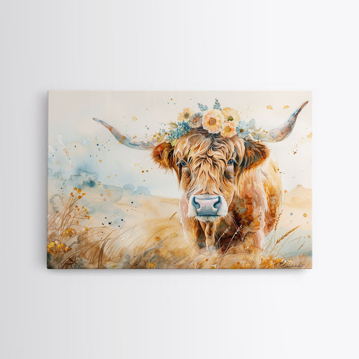 Vintage Cow Painting Framed Canvas Print | Retro Country Decor | Living Room Art | Gift For Her | Vintage Wall Art | Cottage Core Wall Art